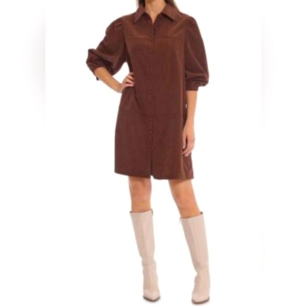 7 FOR ALL MANKIND rust colored corduroy puff sleeve button front jacket dress - Picture 11 of 11